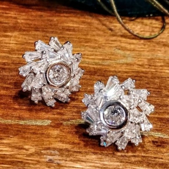 The Girl With Kaleidoscope Eyes Jewelry - Sterling Silver Baguette Pinwheel Earrings